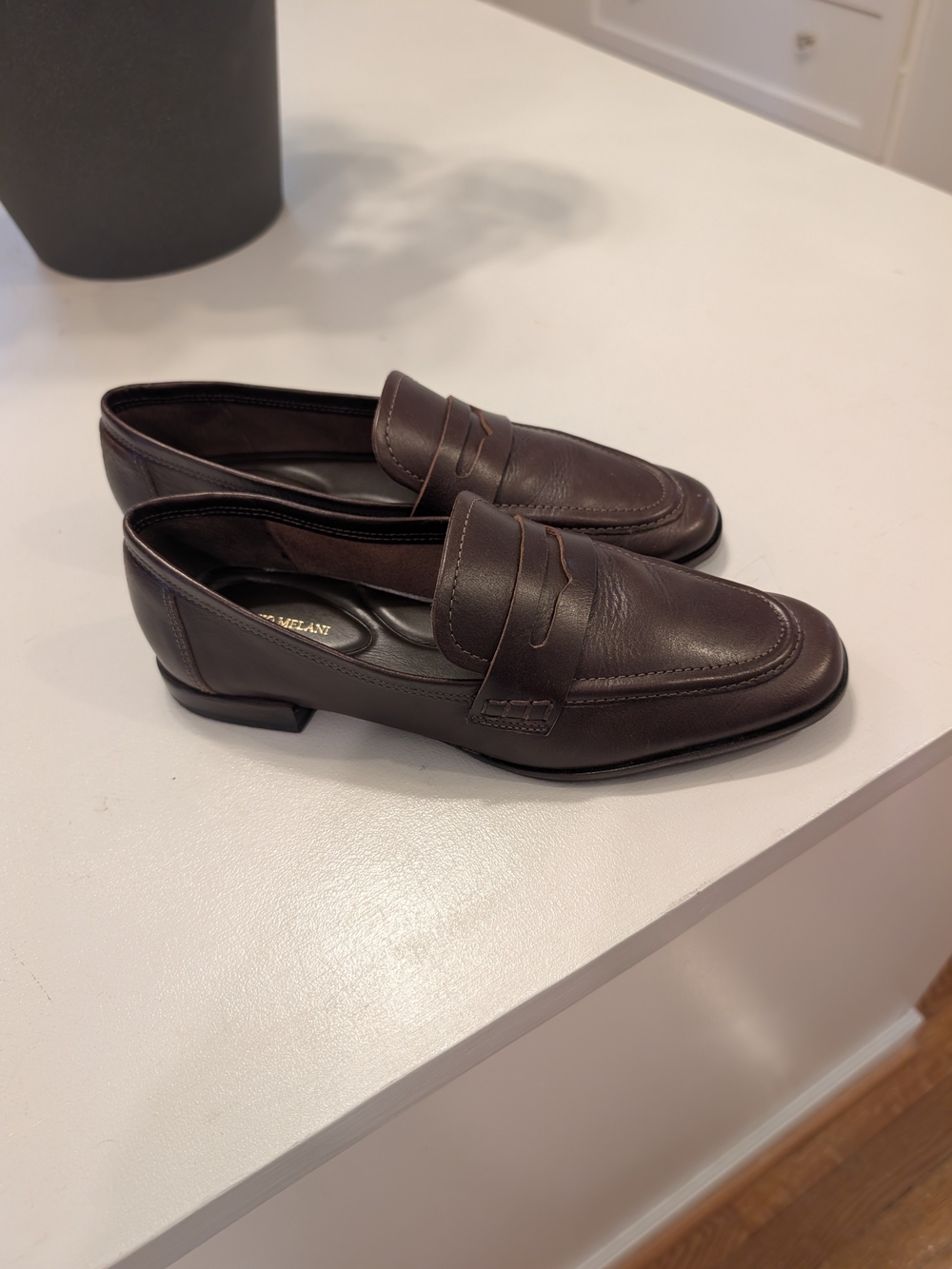 ANTONIO MELANI Dark Brown Leather Penny Loafers